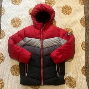 Striped gray red poofy puffy winter snow coat kids boys